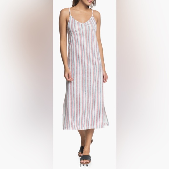 Roxy beach stripe midi dress 4th of July!! - Picture 1 of 13